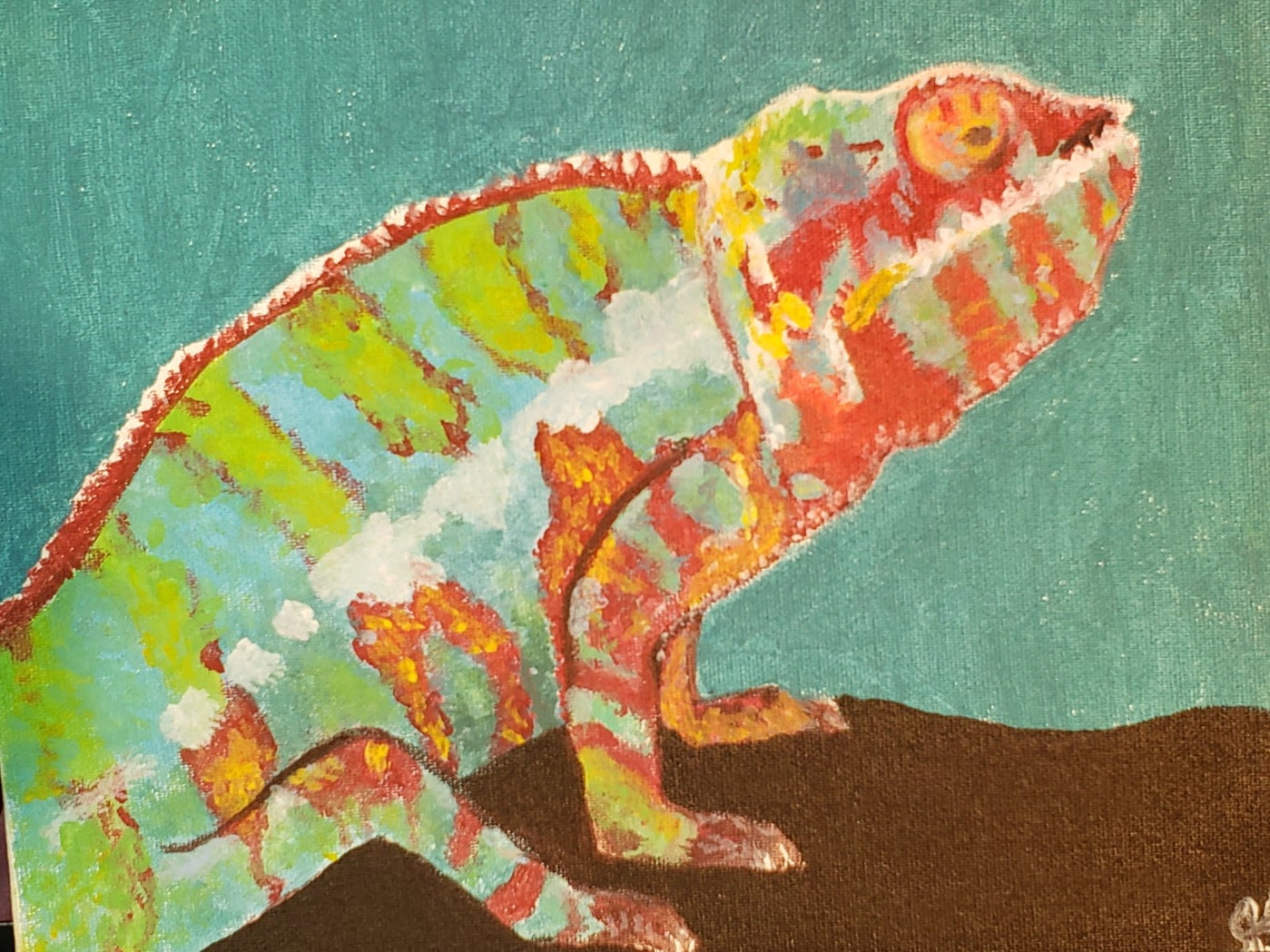 Hidden in Green: Custom Chameleon Acrylic Painting